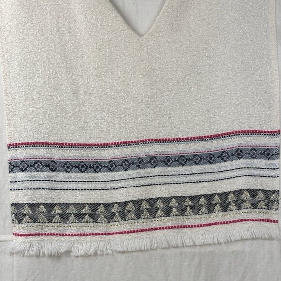 Zara Womens Oversized Boho Tunic Dress High-Low Ivory Sz S Fringe V-Neck Tribal - Picture 7 of 11
